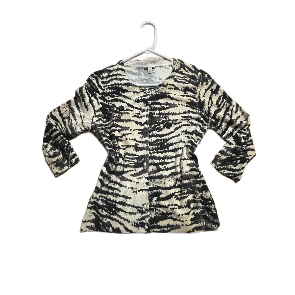 Talbots Women's Small Coatigan Cardigan Sweater Top Animal Vibes Button Up EUC
